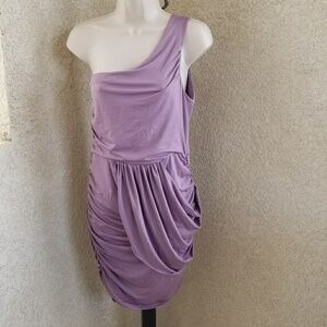 NWT Jennifer Taylor purple shoulder halter dress L